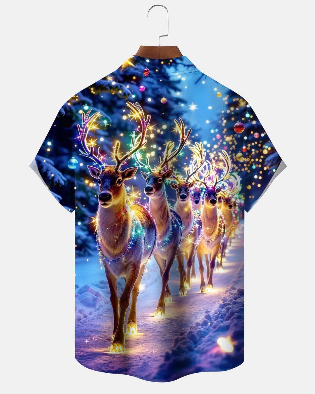 Alohadaddy® Holiday/Christmas Reindeer Print Button-Down Cardigan-Style Short-Sleeve Shirt with Pocket for Men