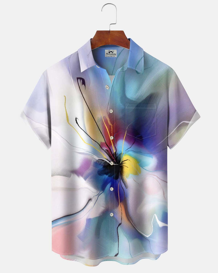 Alohadaddy® Men’s Short-Sleeve Button-Down Shirt with Hawaiian Floral Print and Pocket