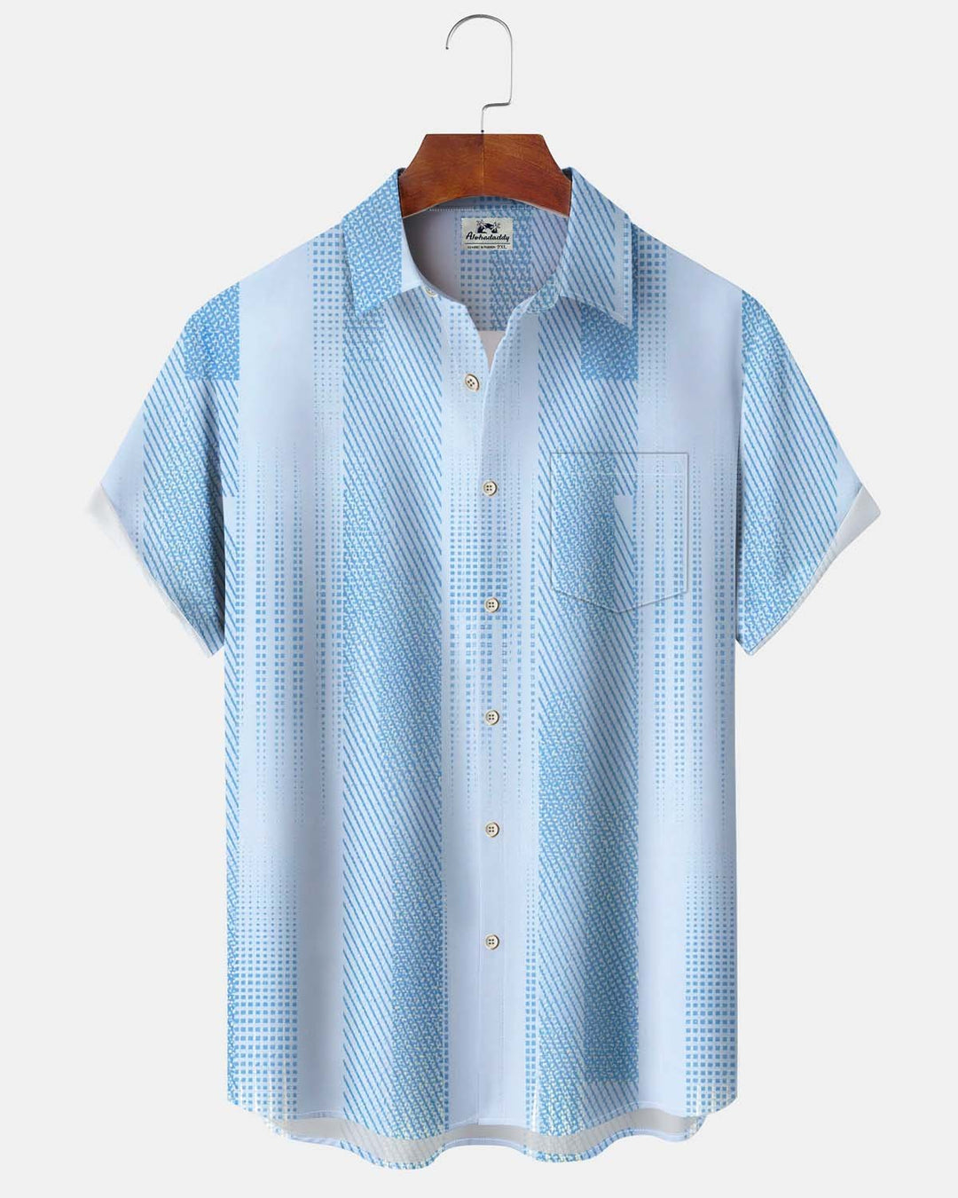 Alohadaddy® Men’s Short-Sleeve Cardigan Shirt  Casual Striped Artistically Printed Button-Down with Pocket