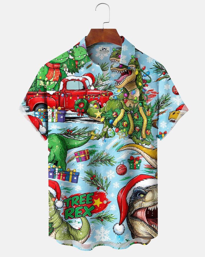 Alohadaddy® Holiday/Christmas Print Button-Down Short-Sleeve Men’s Cardigan Shirt with Pocket