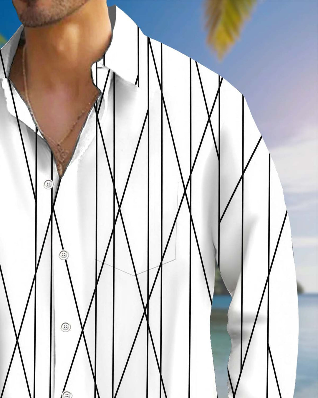 Alohadaddy® Men’s Long-Sleeve Casual Shirt  Geometric Print Button-Down with Pocket