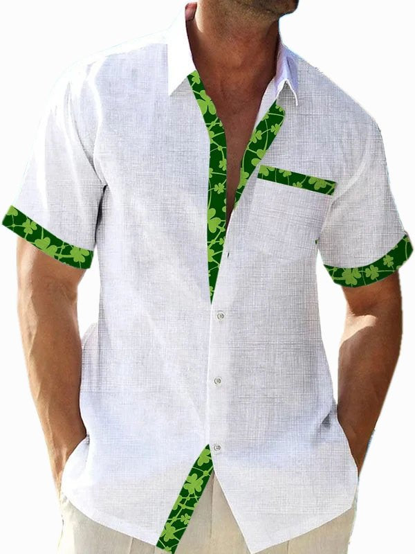 Camisa de manga corta con bolsillo abotonado para hombre con estampado en contraste de hojas de plantas hawaianas de Alohadaddy