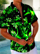 Alohadaddy Hawaiian Floral 3D Print Men's Button Pocket Short Sleeve Shirt