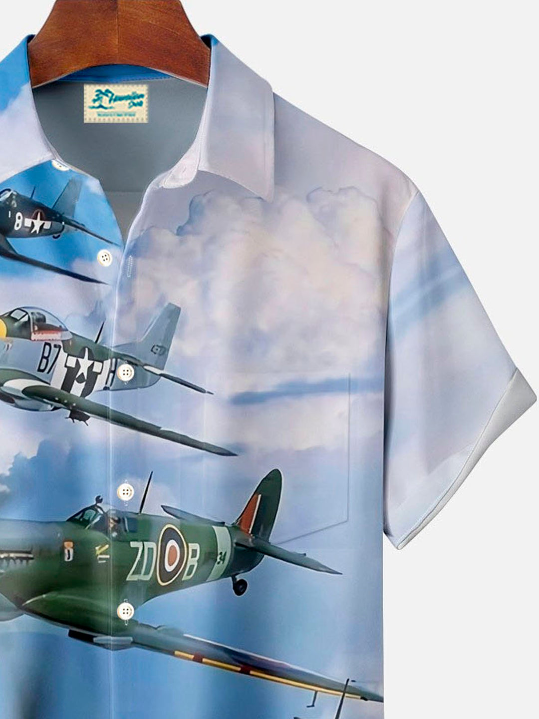 Camisa de manga corta con bolsillo abotonado para hombre con estampado de aviones de combate vintage de Alohadaddy