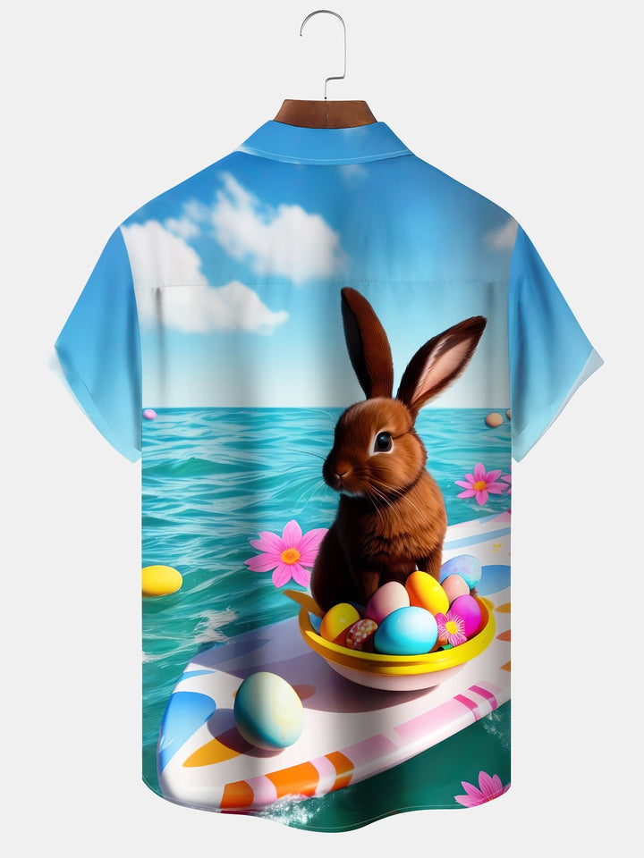 Alohadaddy Hawaiian Easter Bunny Print Art Pocket Button Stretch Large Size Shirt