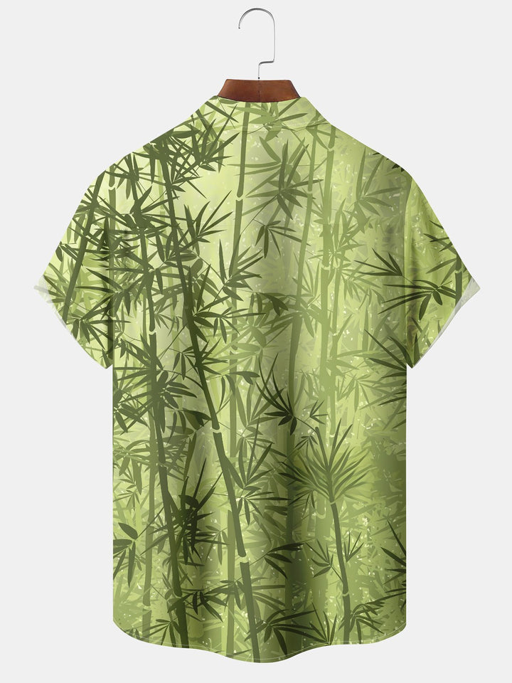 Alohadaddy Hawaiian Bamboo Art Print Button Cardigan Pockets Stretch Oversized Short Sleeve Shirt