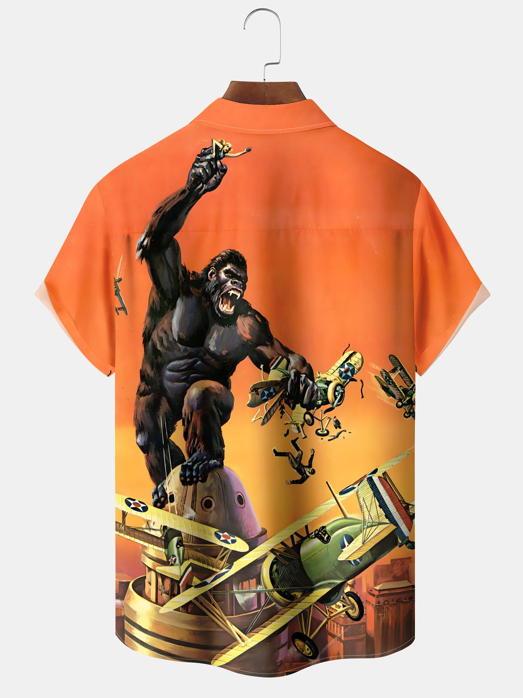 Alohadaddy Hawaii Ombre Gorilla and Fighter Pocket Button Cardigan Stretch Large Size Short Sleeve Shirt