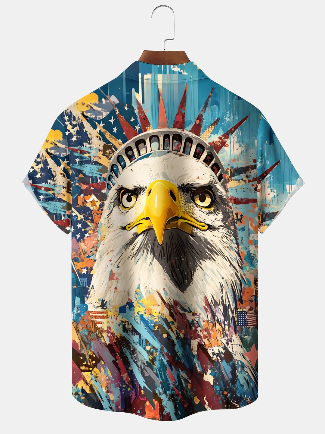 Alohadaddy Holiday Collection Independence Day American Eagle Button Cardigan Pockets Stretch Oversized Polyester Short Sleeve Shirt