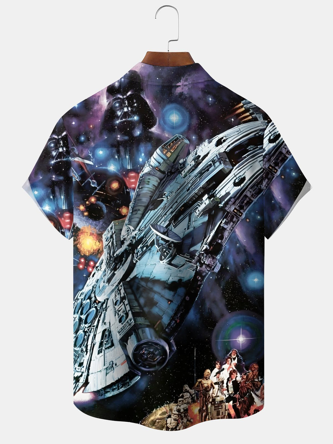 Alohadaddy Casual Collection Retro Star Wars Art Print Button Cardigan Pocket Stretch Oversized Long Short Sleeve Shirt