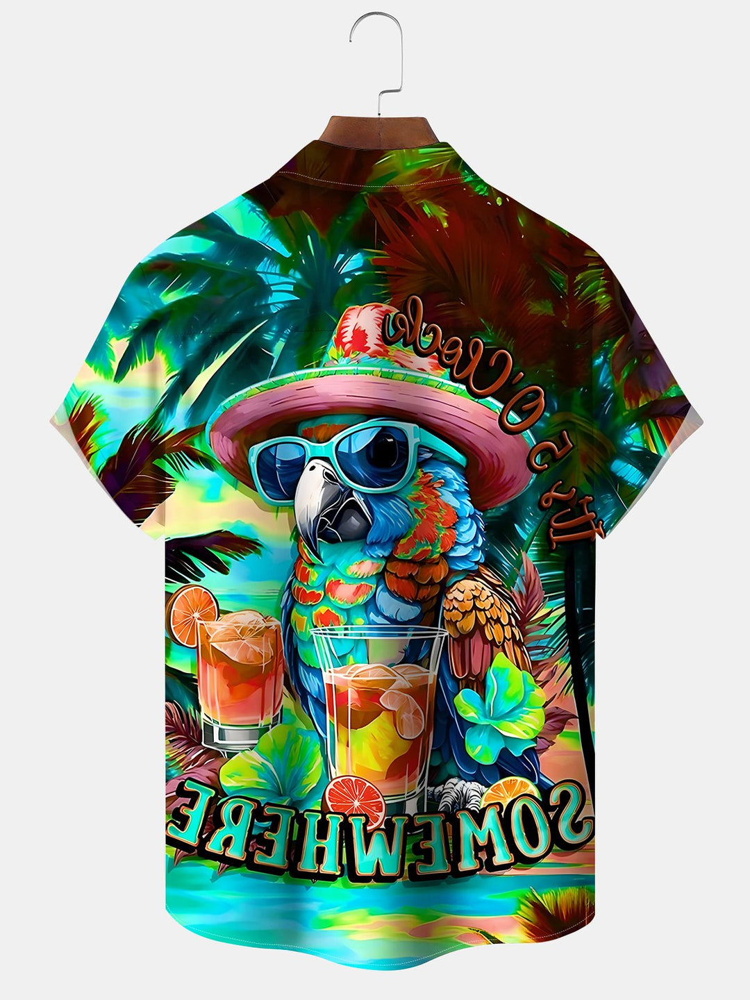 Alohadaddy Hawaiian Parrot Vacation Print Art Button Cardigan Pockets Large Size Long Short Sleeve Shirt