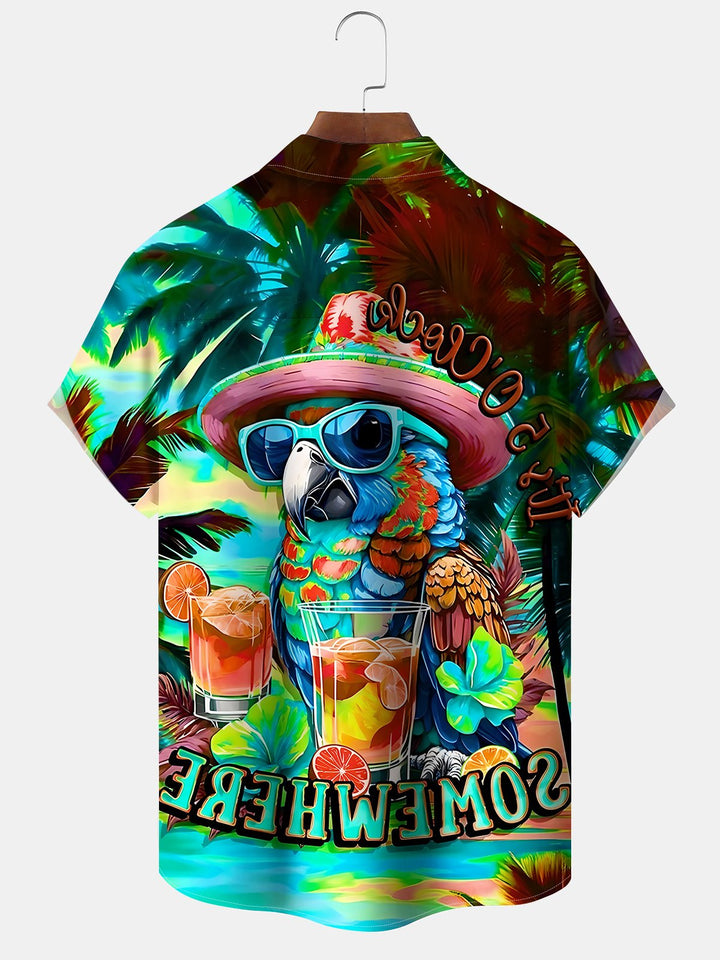 Alohadaddy Hawaiian Parrot Vacation Print Art Button Cardigan Pockets Large Size Long Short Sleeve Shirt