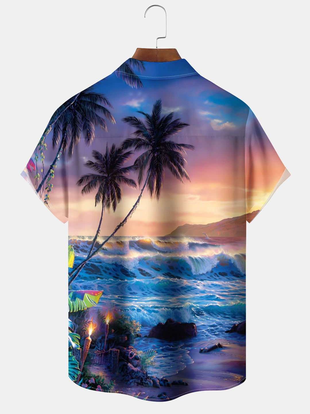 Alohadaddy Hawaii Palm Trees Vacation Beach Painting Art Buttons Cardigan Pockets Stretch Large Size Long Short Sleeve Shirt
