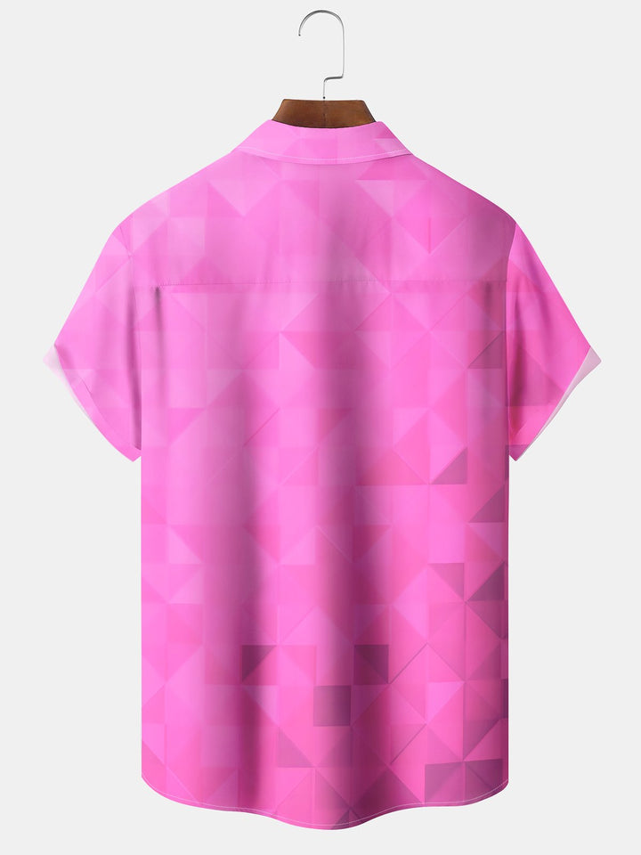 Alohadaddy Leisure Collection Geometric Triangle Gradient Color Print Art Pocket Cardigan Button Polyester Stretch Short Sleeve Shirt