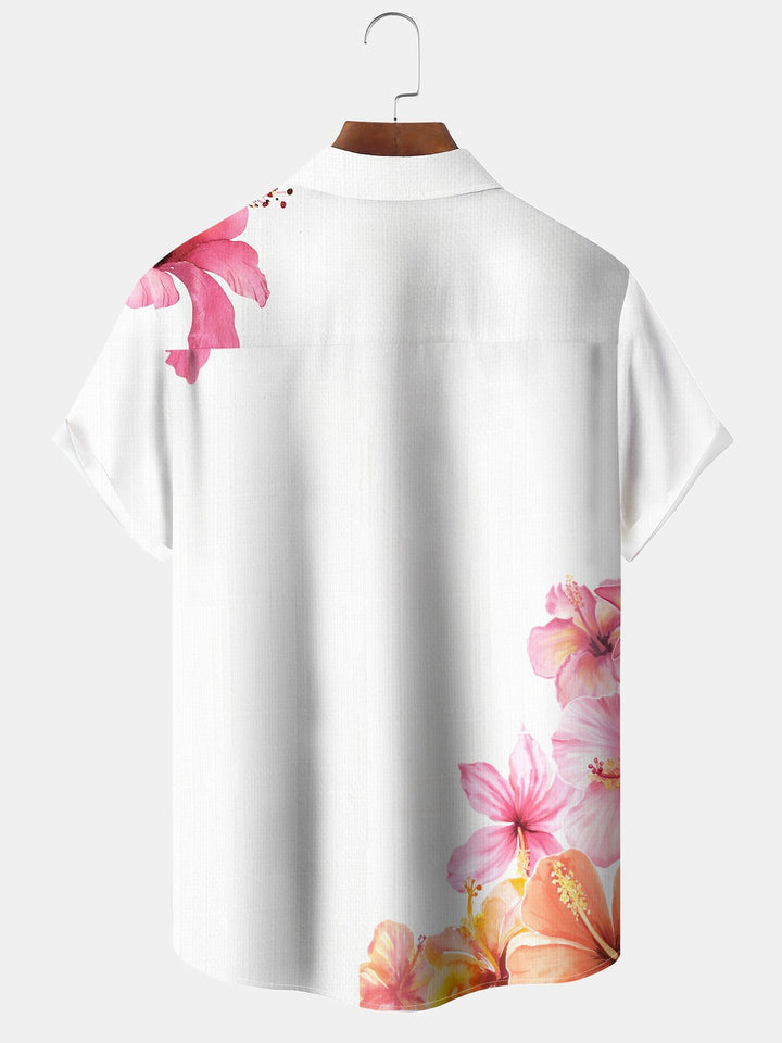 Alohadaddy Casual Floral Asymmetric Art Print Moisture Wicking Chest Pocket Hawaiian Short Sleeve Shirt