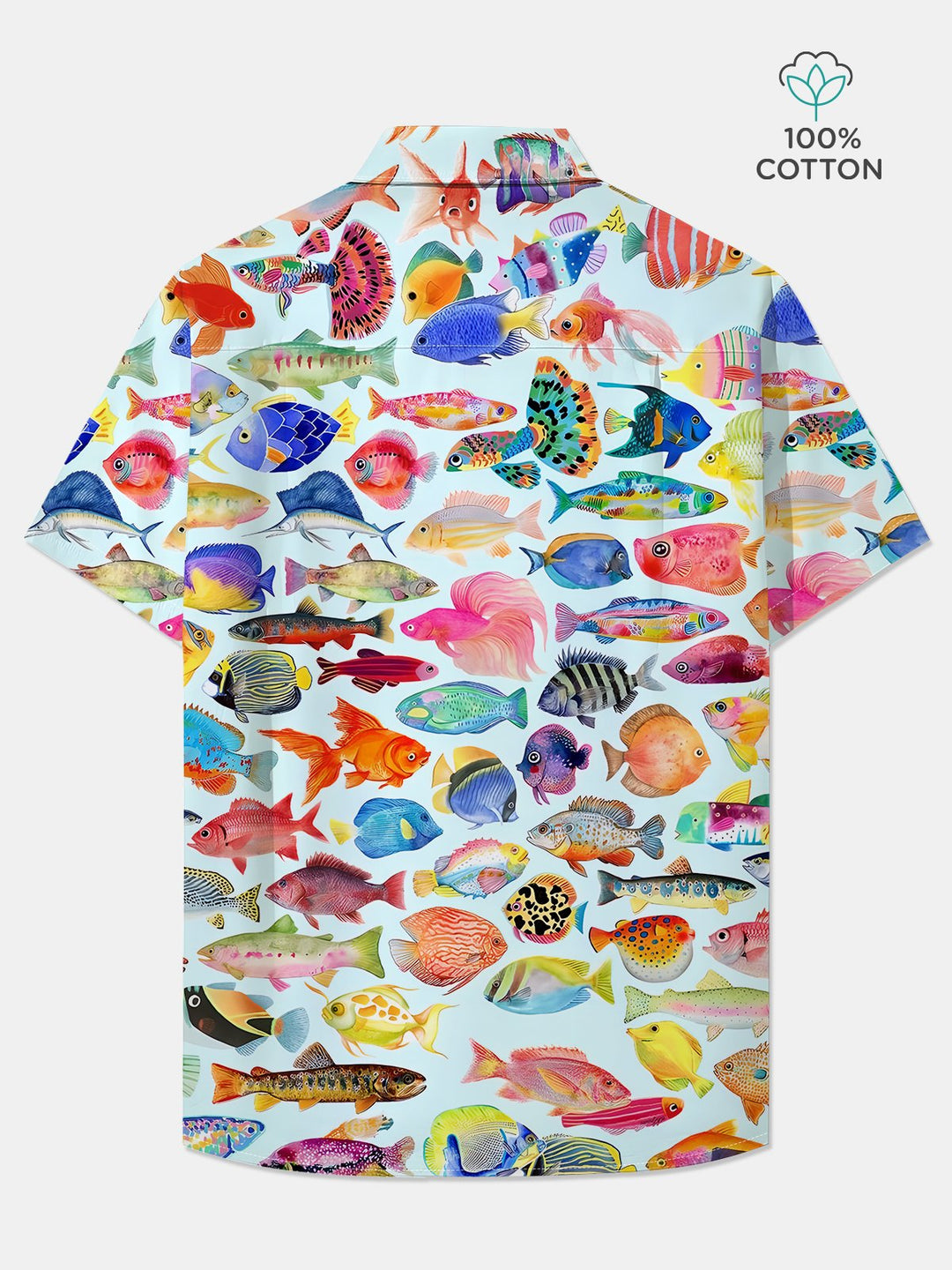 Alohadaddy Cotton Ocean Fish Art Print Moisture Wicking Chest Pocket Cardigan Hawaiian Oversized Short Sleeve Shirt