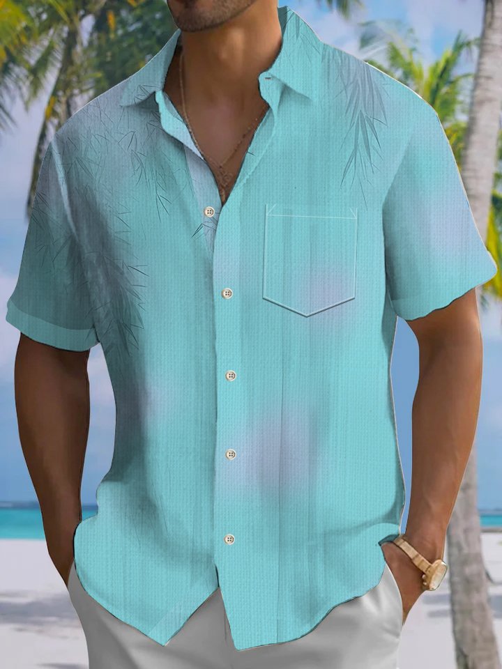 Alohadaddy Hawaiian Casual Everyday Bamboo Ink Print Art Pocket Button Cardigan Polyester Stretch Large Size Long Short Sleeve Shirt