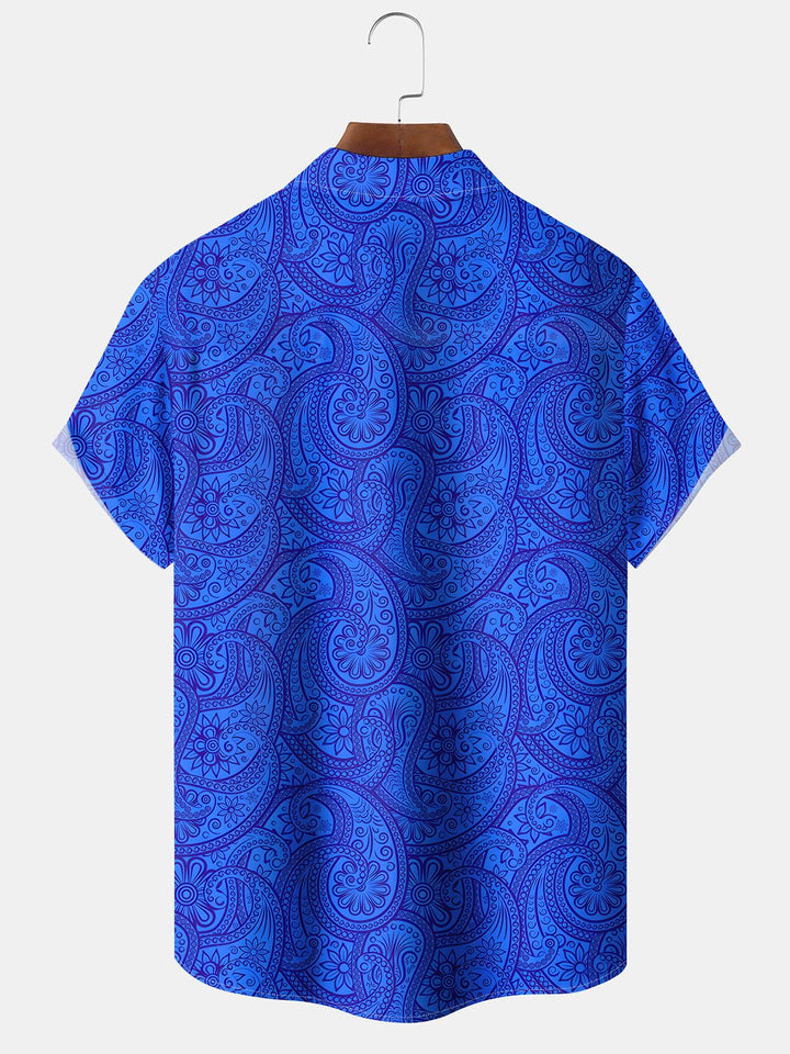 Alohadaddy® Casual Paisley Art Print Chest Pocket Stretch Oversized Hawaiian Shirt