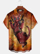 Alohadaddy® Casual Vintage Deadpool Cat Print Art Chest Pocket Moisture Wicking Oversized Hawaiian Shirt
