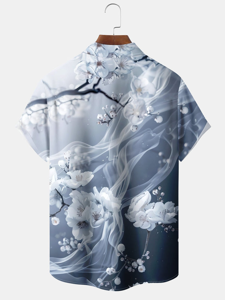 Alohadaddy® Casual Floral Art Print Moisture Wicking Chest Pocket Stretch Oversized Hawaiian Shirt
