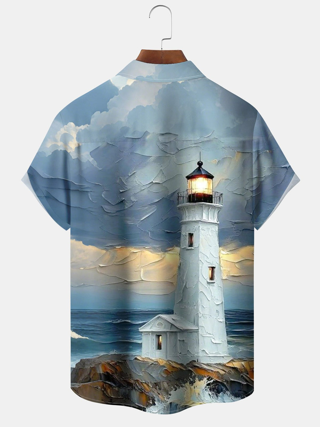 Alohadaddy® Casual Seaside Lighthouse Print Art Pockets Moisture Wicking Hawaiian Shirt Big &amp; Tall