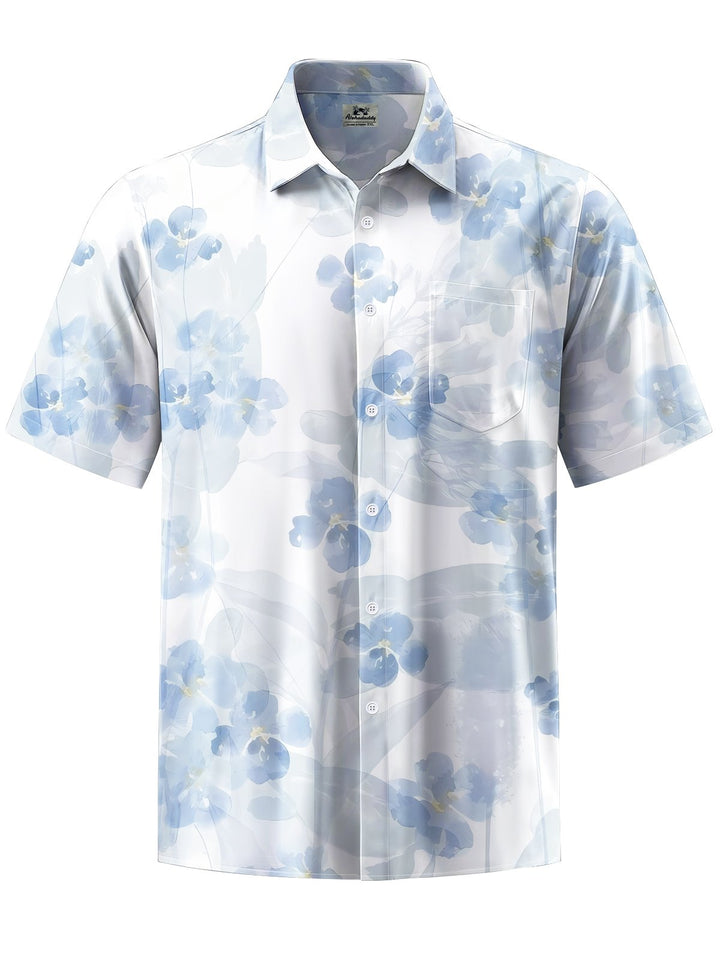 Alohadaddy® Hawaiian Flower Turtle Art Print Chest Pocket Mens Short Sleeve Shirts Big &amp; Tall