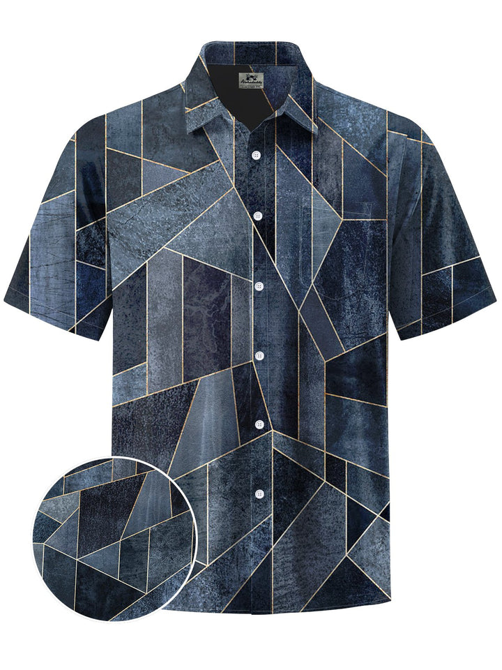 Alohadaddy® Vintage Geometric Art Print Chest Pocket Mens Short Sleeve Shirt Big &amp; Tall
