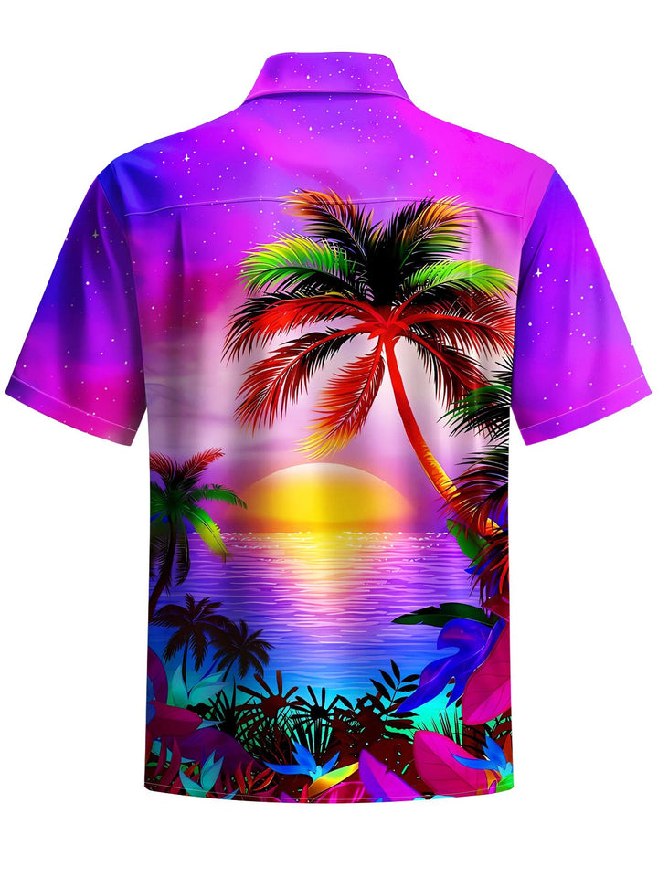 Alohadaddy® Hawaii Palm Tree Art Print Chest Pocket Moisture Wicking Men&