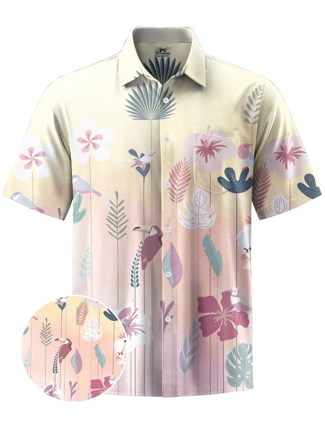 Alohadaddy® Hawaii Ombre Floral Art Print Chest Pocket Mens Short Sleeve Shirt Big &amp; Tall