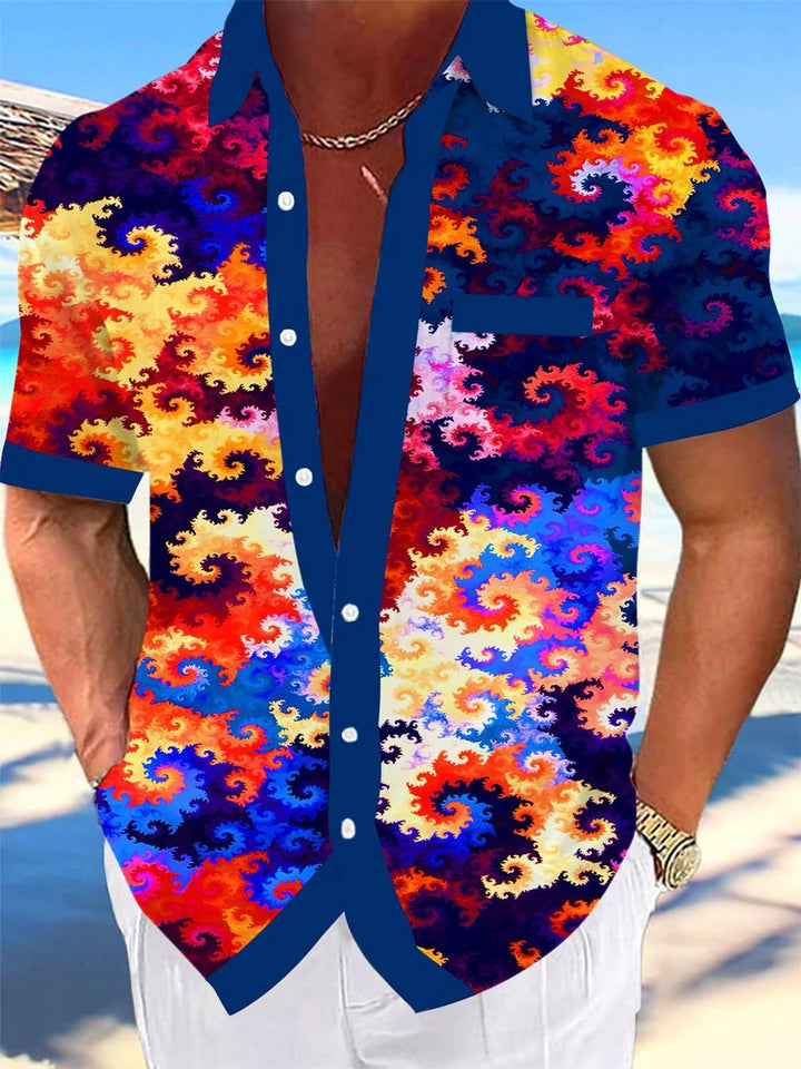 Alohadaddy® Hawaii Contrast Color Abstract Texture Art Print Chest Pocket Men&