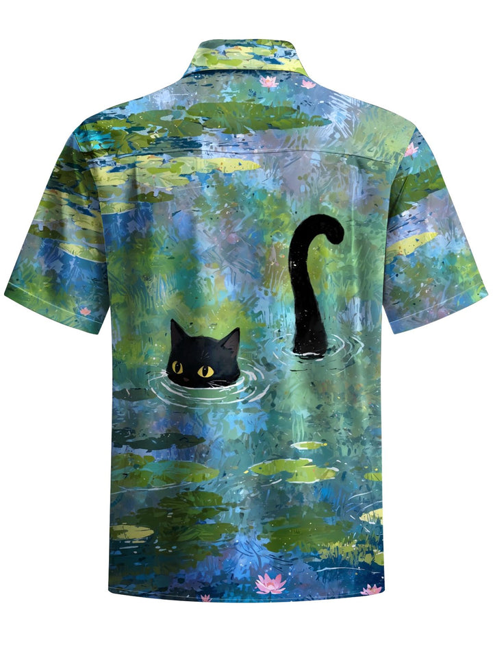 Alohadaddy® Vintage Oil Painting Cat Print Art Chest Pocket Men&