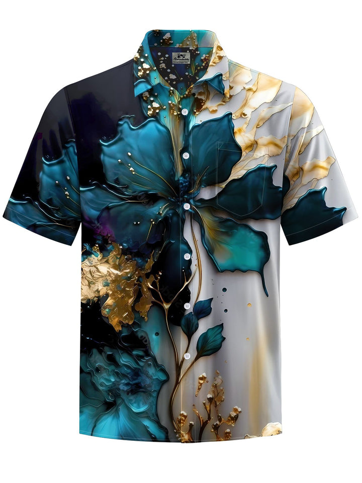 Alohadaddy® Vintage Casual Floral Art Print Chest Pocket Men&