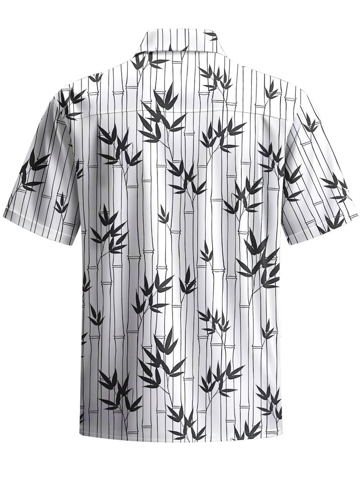 Alohadaddy® Casual Geometric Bamboo Art Print Chest Pocket Men&
