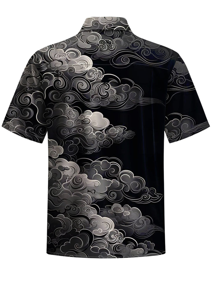 Alohadaddy® Casual Moire Ukiyo-e Print Art Chest Pocket Men&