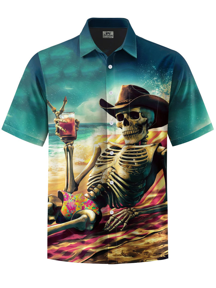 Alohadaddy® Hawaiian Vacation Skull Art Print Chest Pocket Men&