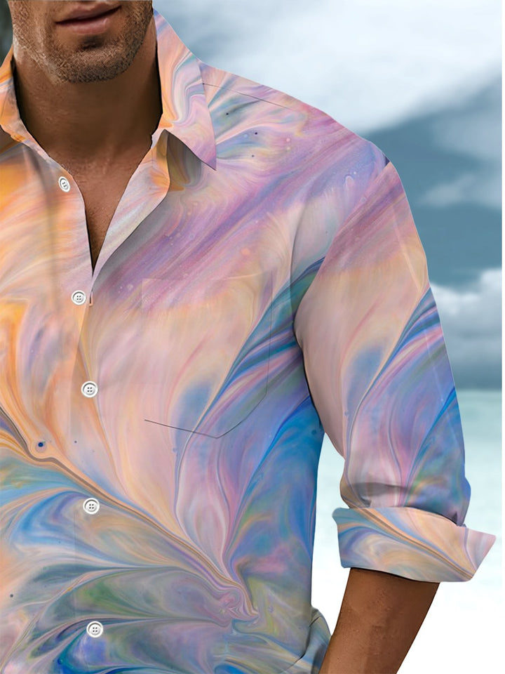 Alohadaddy® Casual Abstract Art Print Chest Pocket Stretch Men&