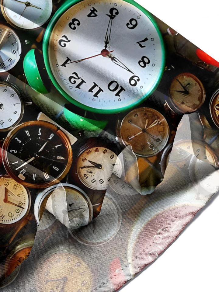 Alohadaddy® Vintage Alarm Clock Printed Artwork Chest Pocket Stretch Men&