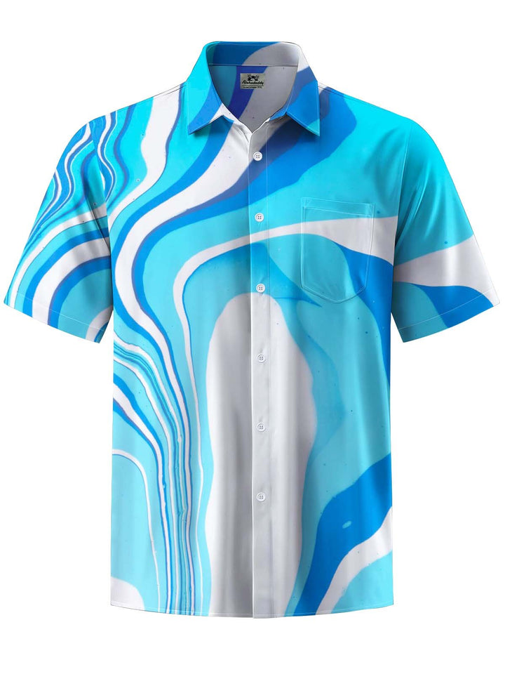Alohadaddy® Casual Abstract Art Print Chest Pocket Stretch Men&