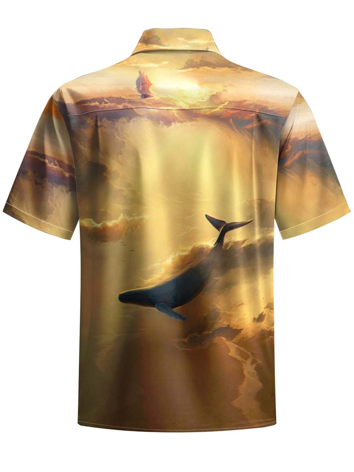 Alohadaddy® Vintage Cloud Sea Whale Print Art Pocket Stretch Men&