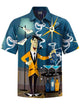Alohadaddy® Retro Atomic Geometric Print Art Stretch Pocket Men's Short Sleeve Shirt Big & Tall