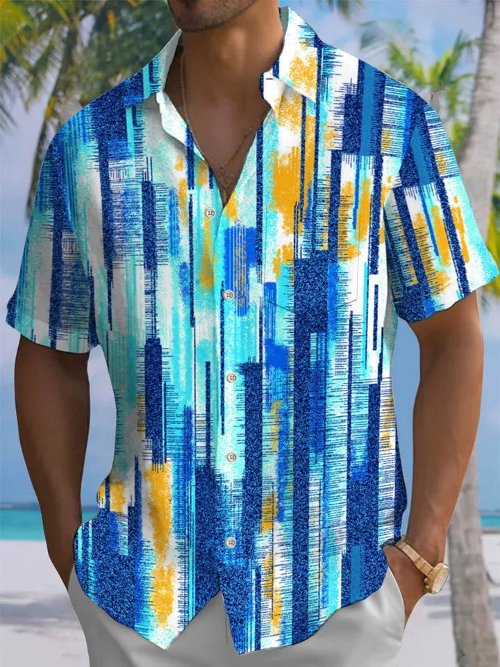 Alohadaddy® Casual Geometric Stripe Print Art Pocket Stretch Men&