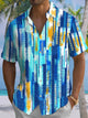Alohadaddy® Casual Geometric Stripe Print Art Pocket Stretch Men's Short Sleeve Shirt Big & Tall