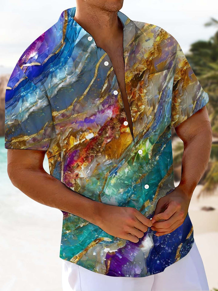 Alohadaddy® Casual Abstract Marble Print Art Pocket Stretch Men&