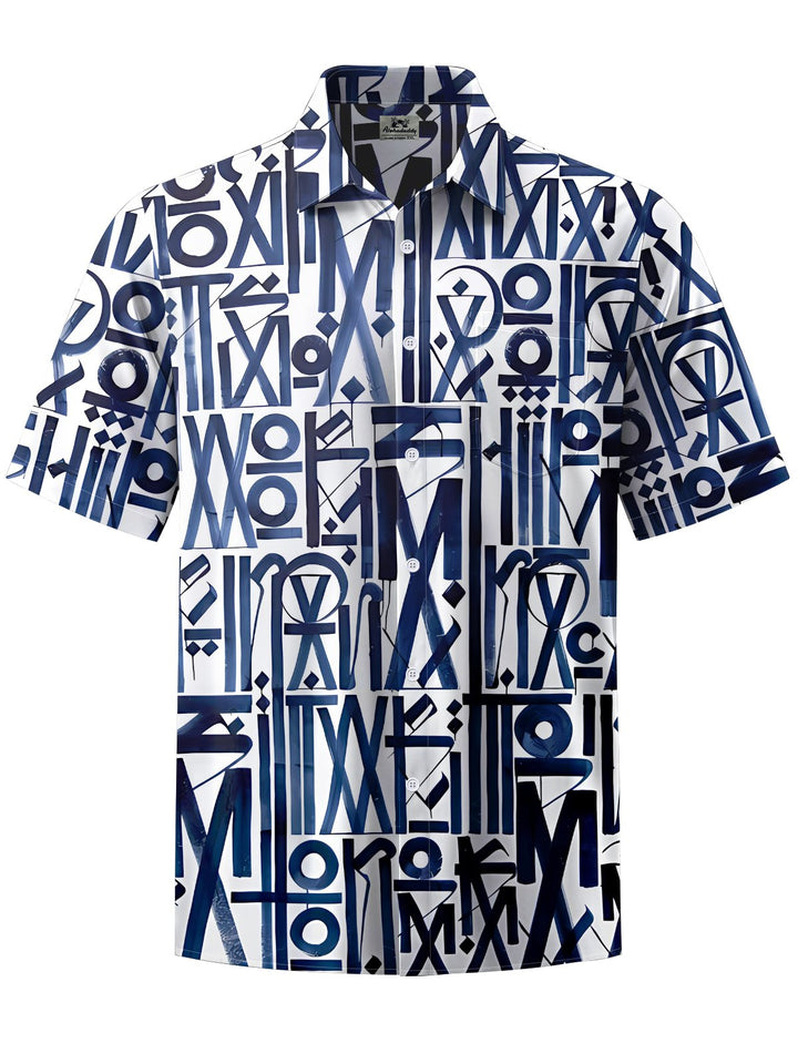 Alohadaddy® Retro Geometric Graffiti Print Stretch Pocket Button Men&