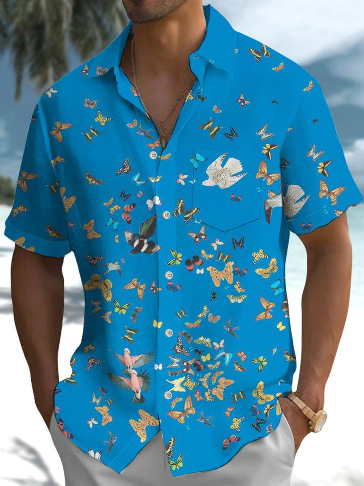 Alohadaddy® Casual Butterfly &amp; Bird Print Button Pocket Men&