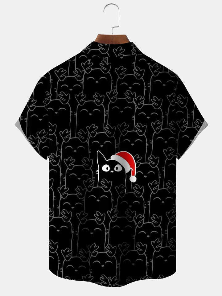Alohadaddy® Christmas Cat Graphic Print Pockets Elastic Button Closure Men&