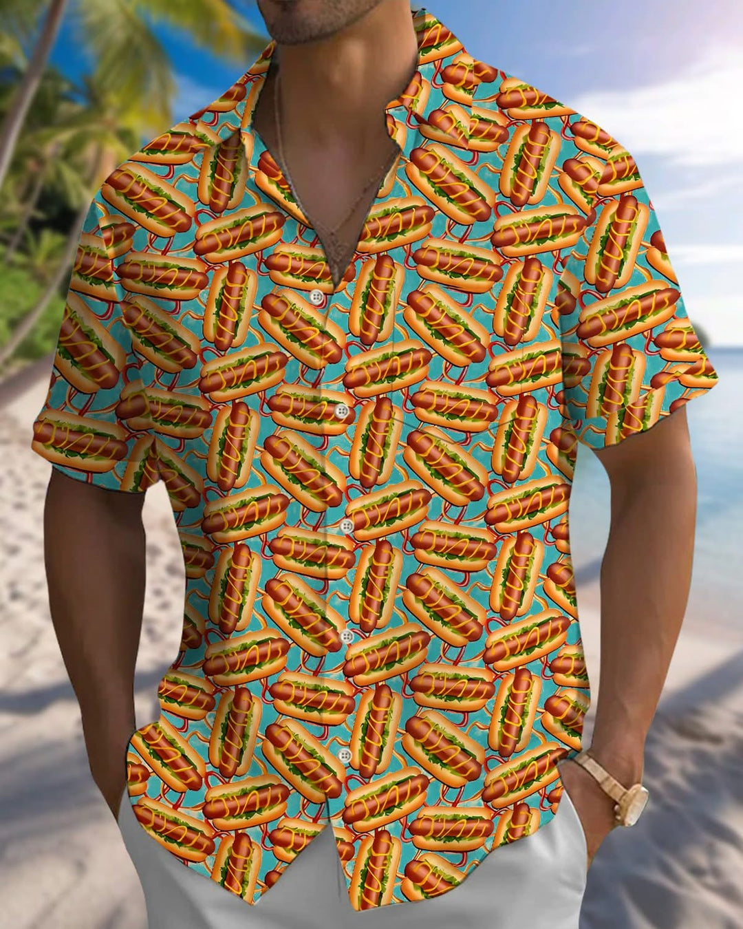 Alohadaddy® Retro Hot Dog Vacation Print Pocket Stretch Men&