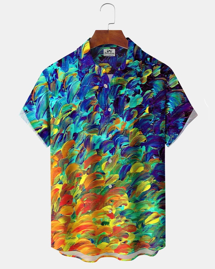 Alohadaddy® Vintage Oil Painting Ombre Print Pocket Elastic Button Men&