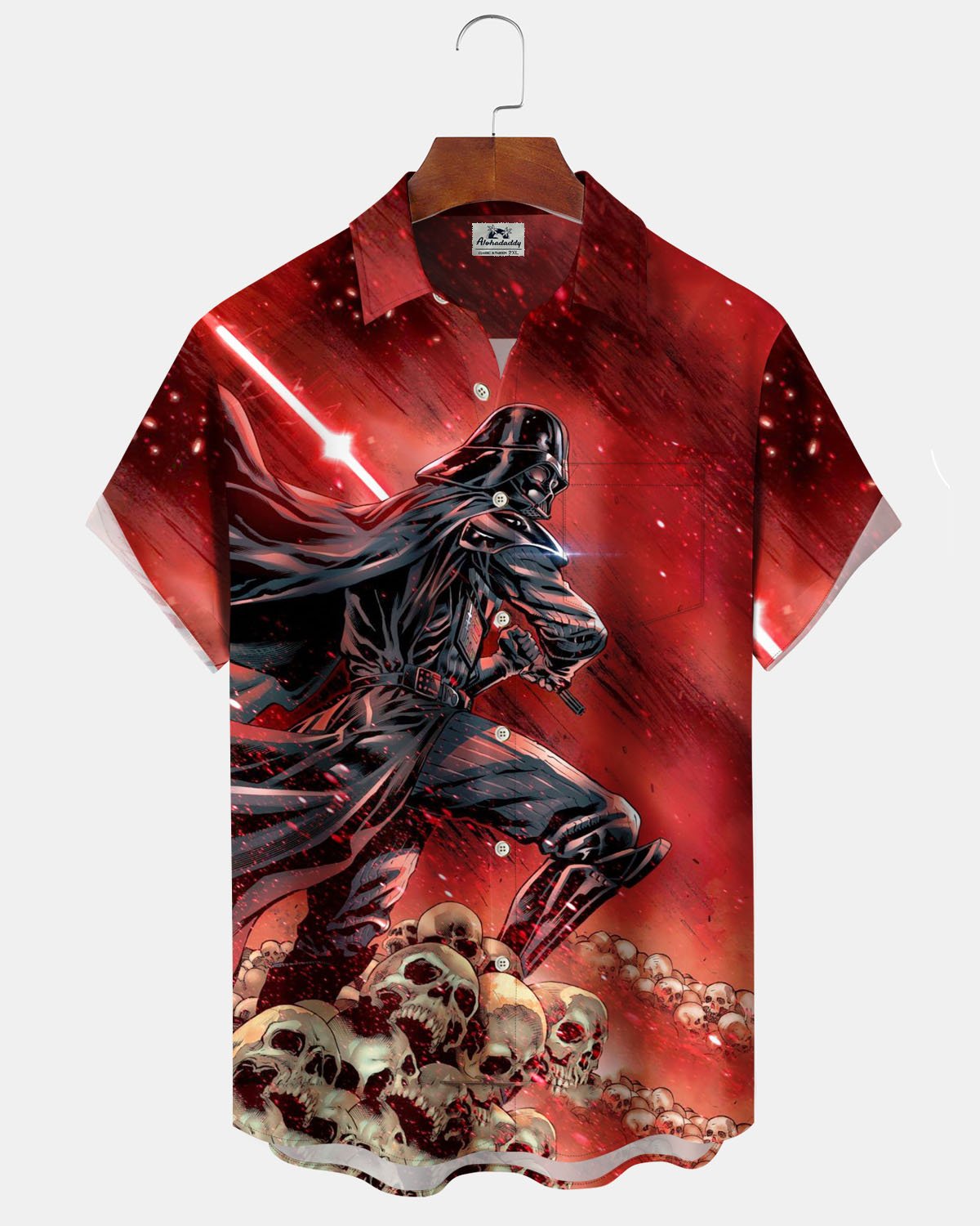 Alohadaddy® Retro Star Wars Polar Knight Print Artistic Elastic Button Pocket Men's Short Sleeve Shirt Big & Tall