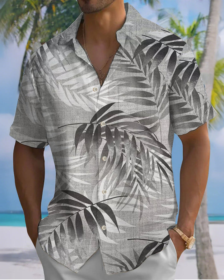 Alohadaddy® Hawaiian Palm Leaf Print Art Pocket Button Men&