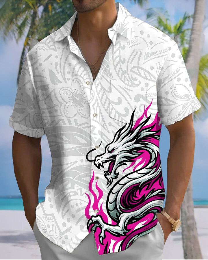Alohadaddy® Casual Dragon Print Art Button Pocket Cardigan Men&